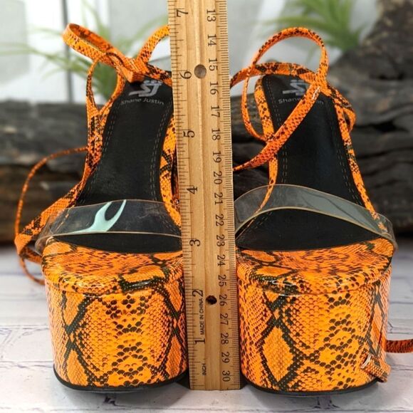 Shane Justin Anaconda Exotic Dancer Gladiator Platform Stripper Heel Neon Orange - Picture 14 of 14